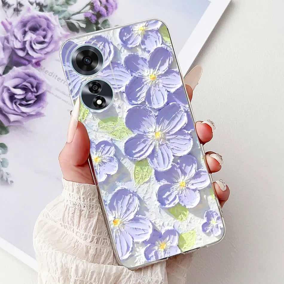Elegant Floral Cat TPU Cover – OPPO A60