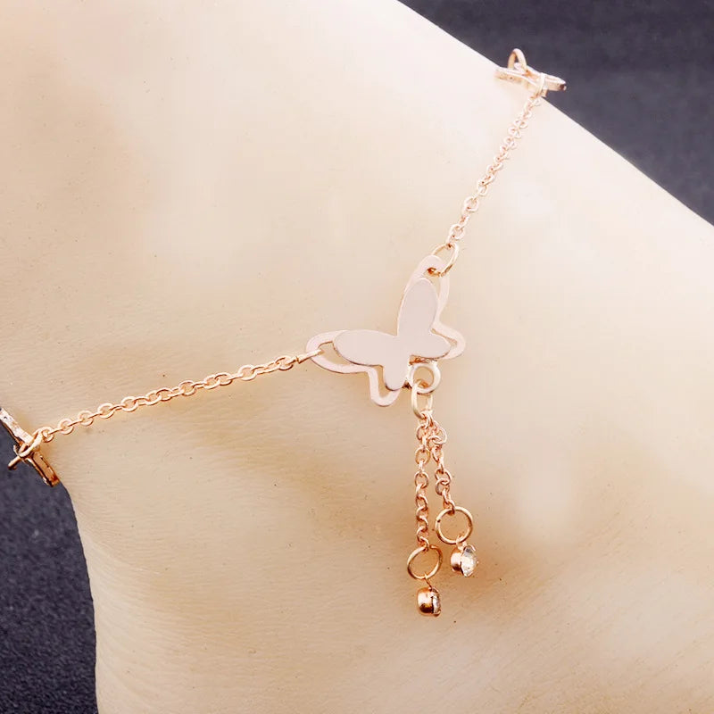 Butterfly Pendant Anklet, Gold & Silver