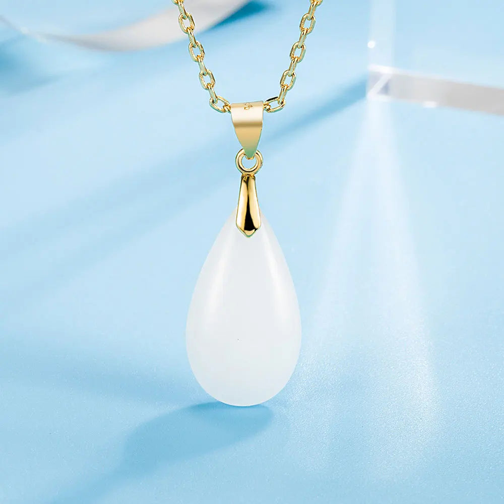 925 Silver White Jade Pendant Jewelry Set