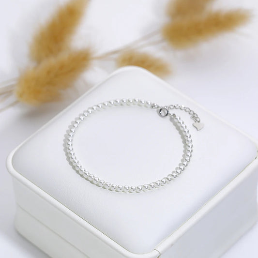 "925 Silver White Pearl Bracelet – 6mm Bead Bangle Gift.