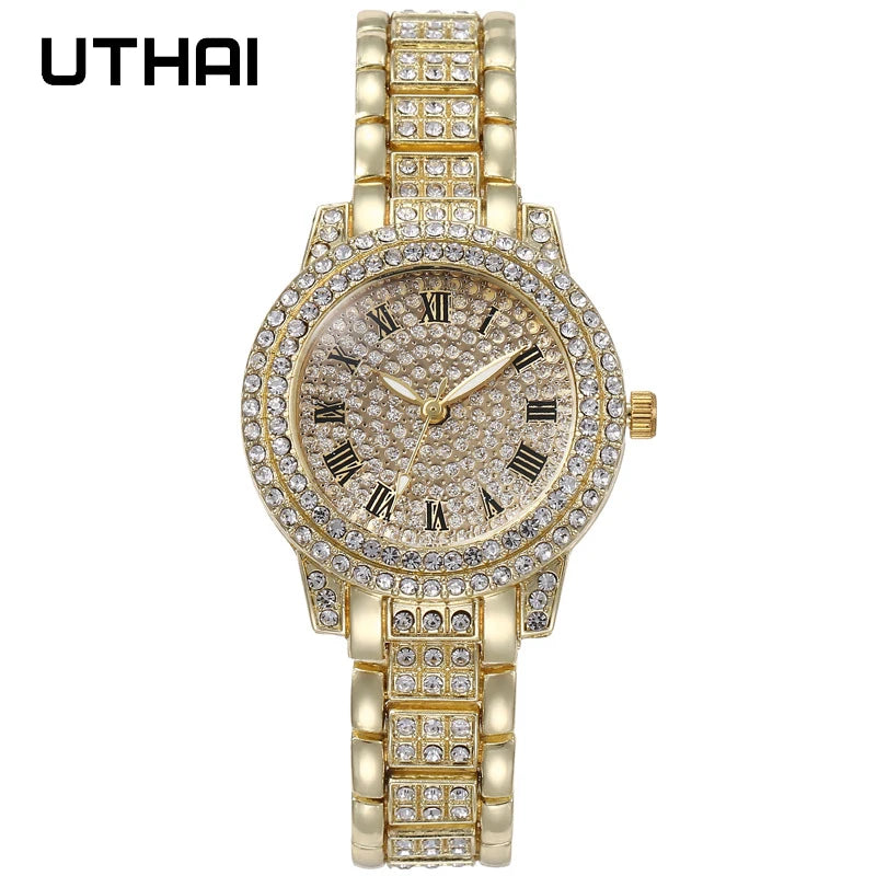 UTHAI Gold Diamond Bracelet Watch