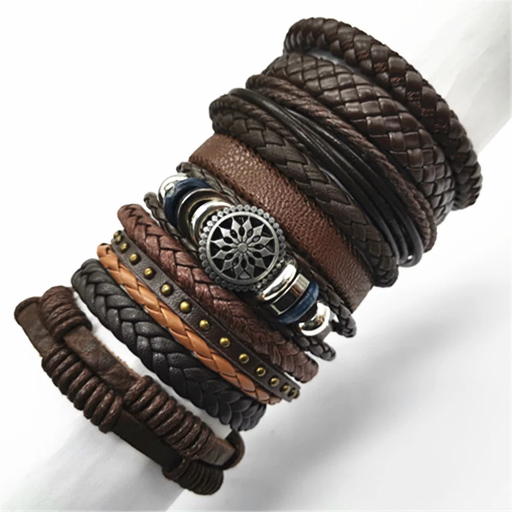 “Men & Women Black Wrap Leather Bracelets”