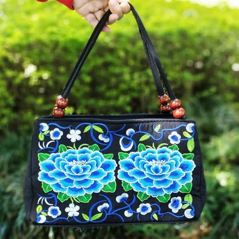 Floral Embroidered Canvas Handbag