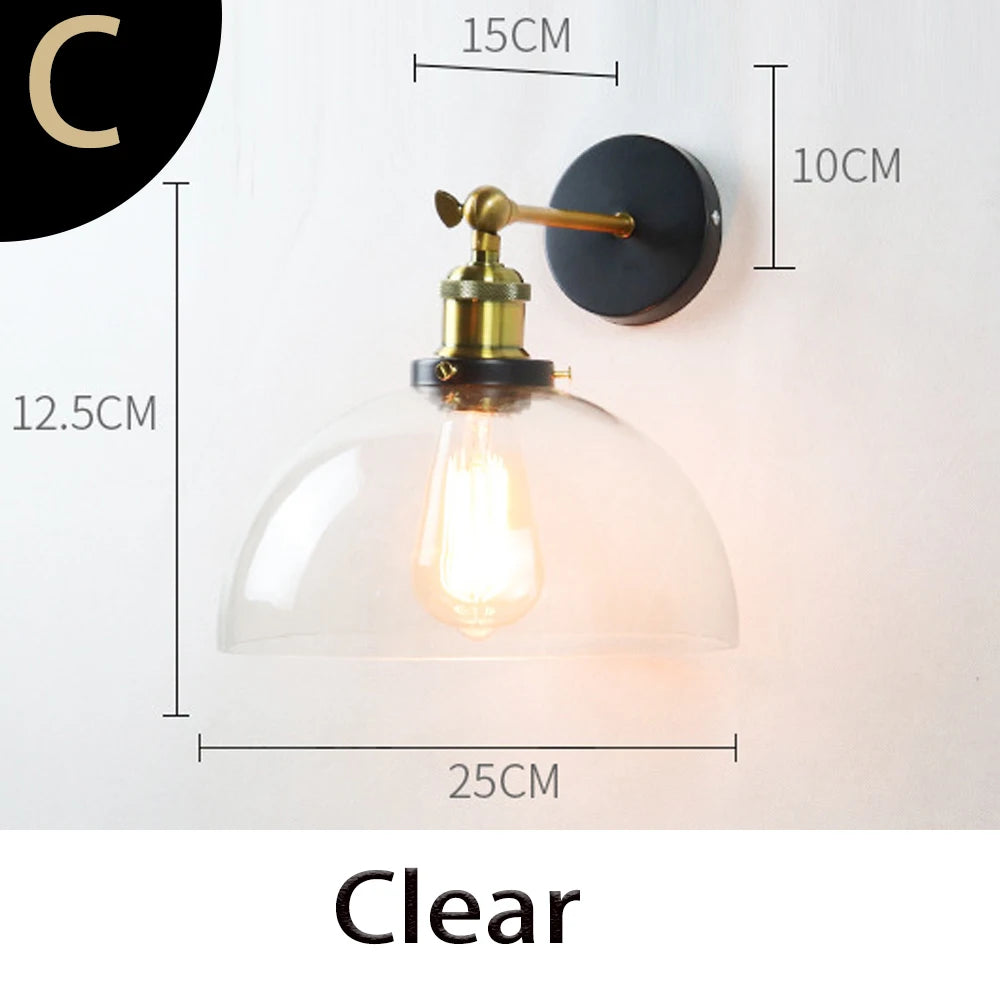 Retro Glass Wall Lamp with Vintage Metal Frame