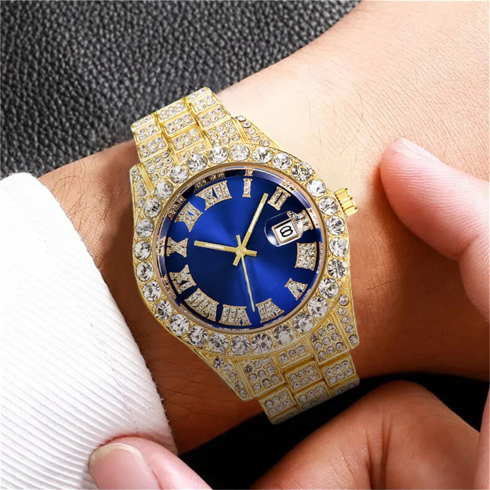 Luxury Gold Men's Quartz Watch, Steel Strap