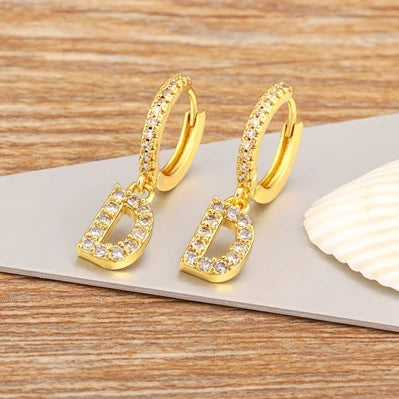 "Gold Zircon Alphabet Hoop Earrings A–Z – Fashion Jewelry Gift