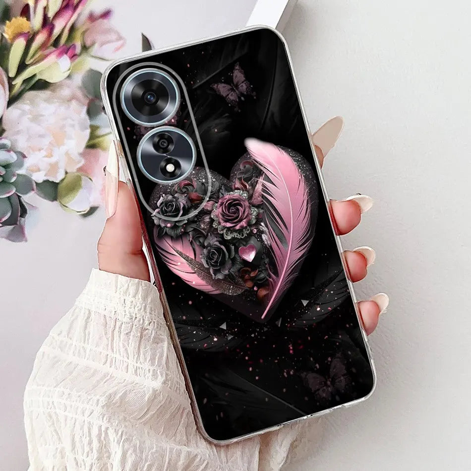 Elegant Floral Cat TPU Cover – OPPO A60