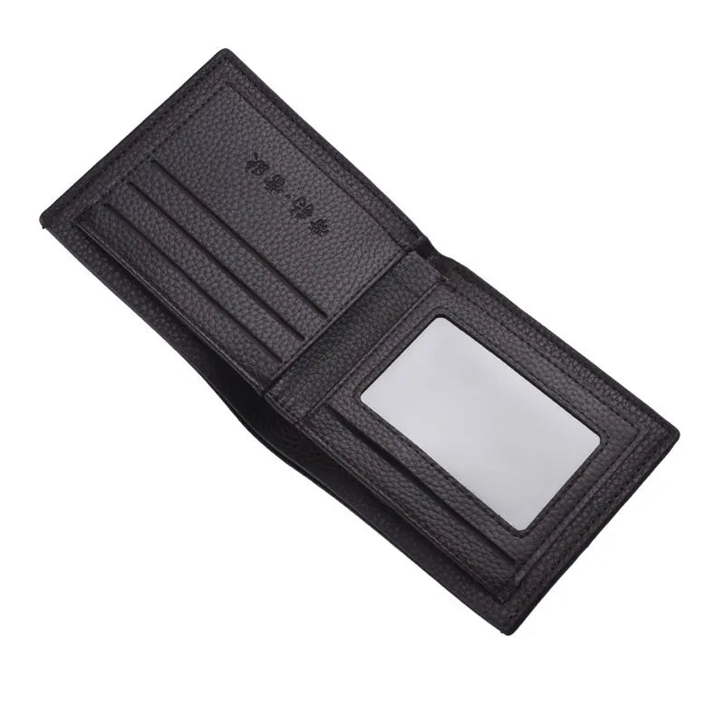 Men Short Purse Lychee Print English Casual Style Zipper Credit Card Wallet