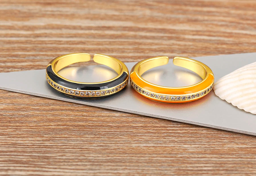 "Gold Plated Zircon C-Shape Ring – Adjustable Women’s Jewelry