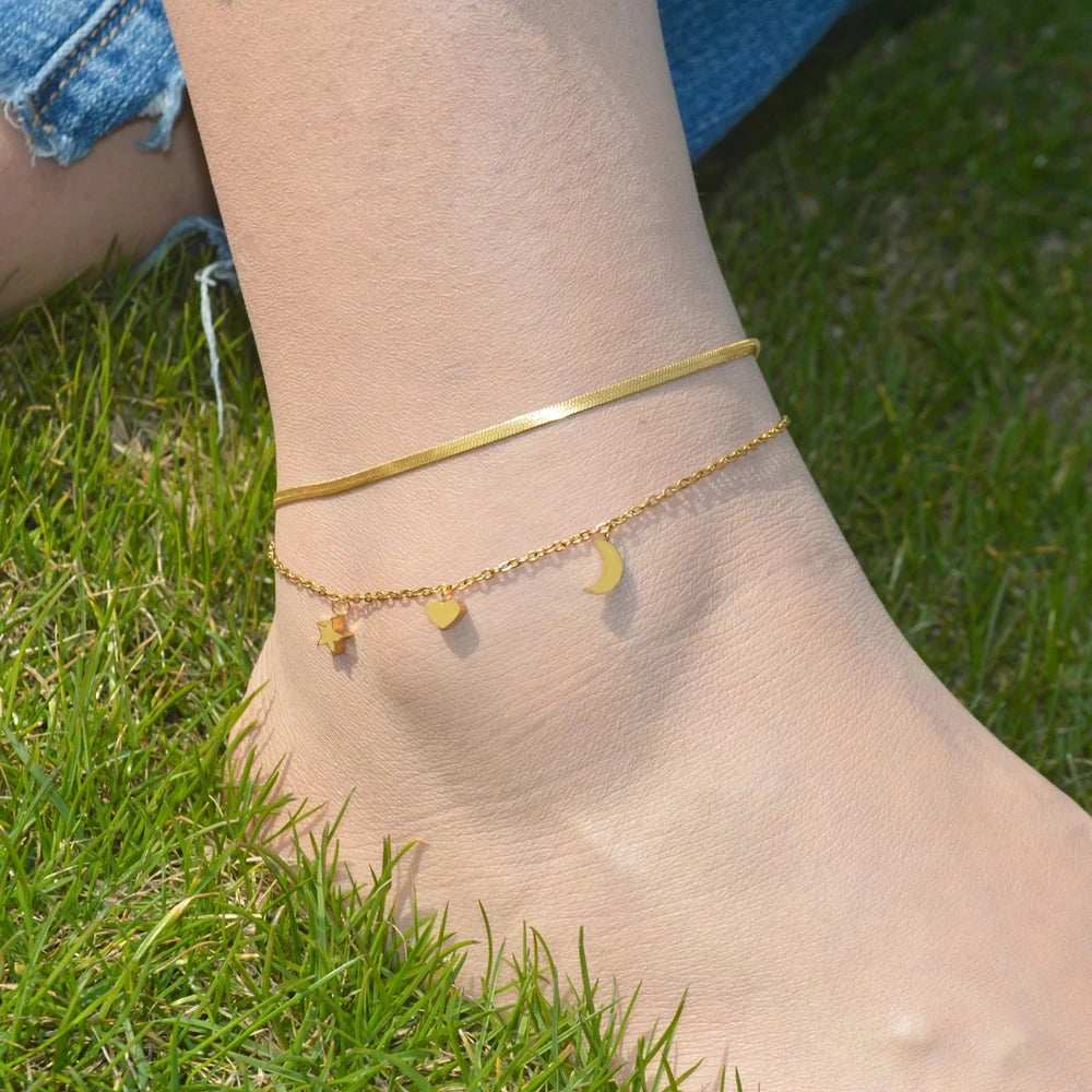 2024 Gold Stainless Steel Layered Anklet for Women