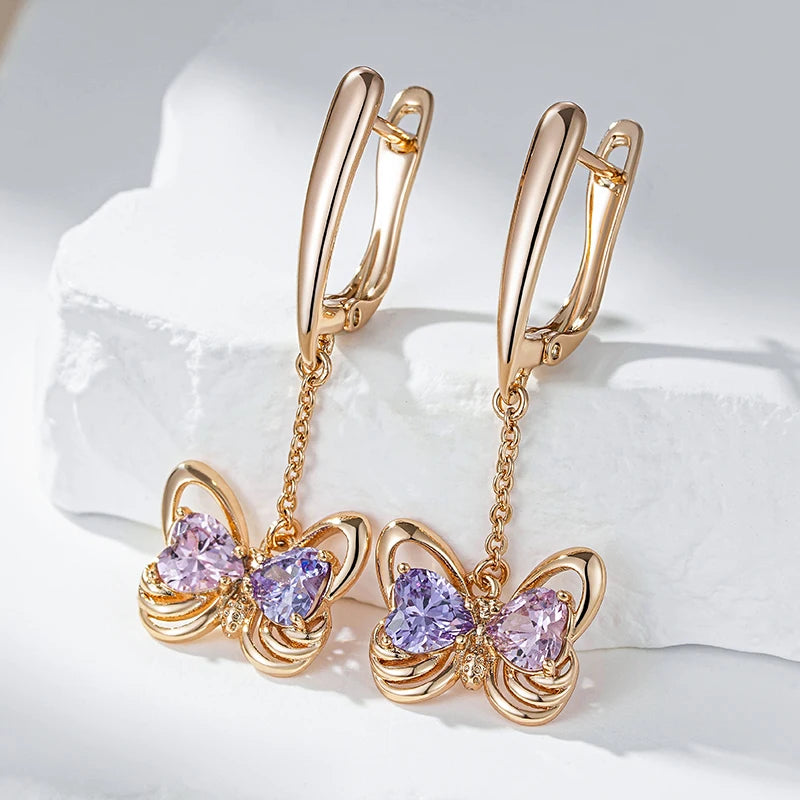 “Butterfly Tassel Rose Gold Zircon Earrings”