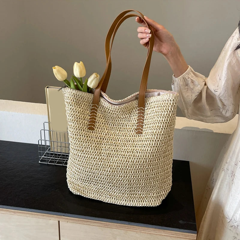 Summer Straw Bucket Bag