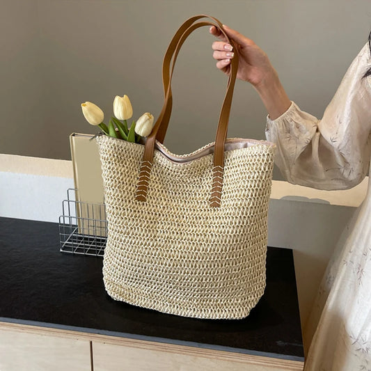Summer Straw Bucket Bag