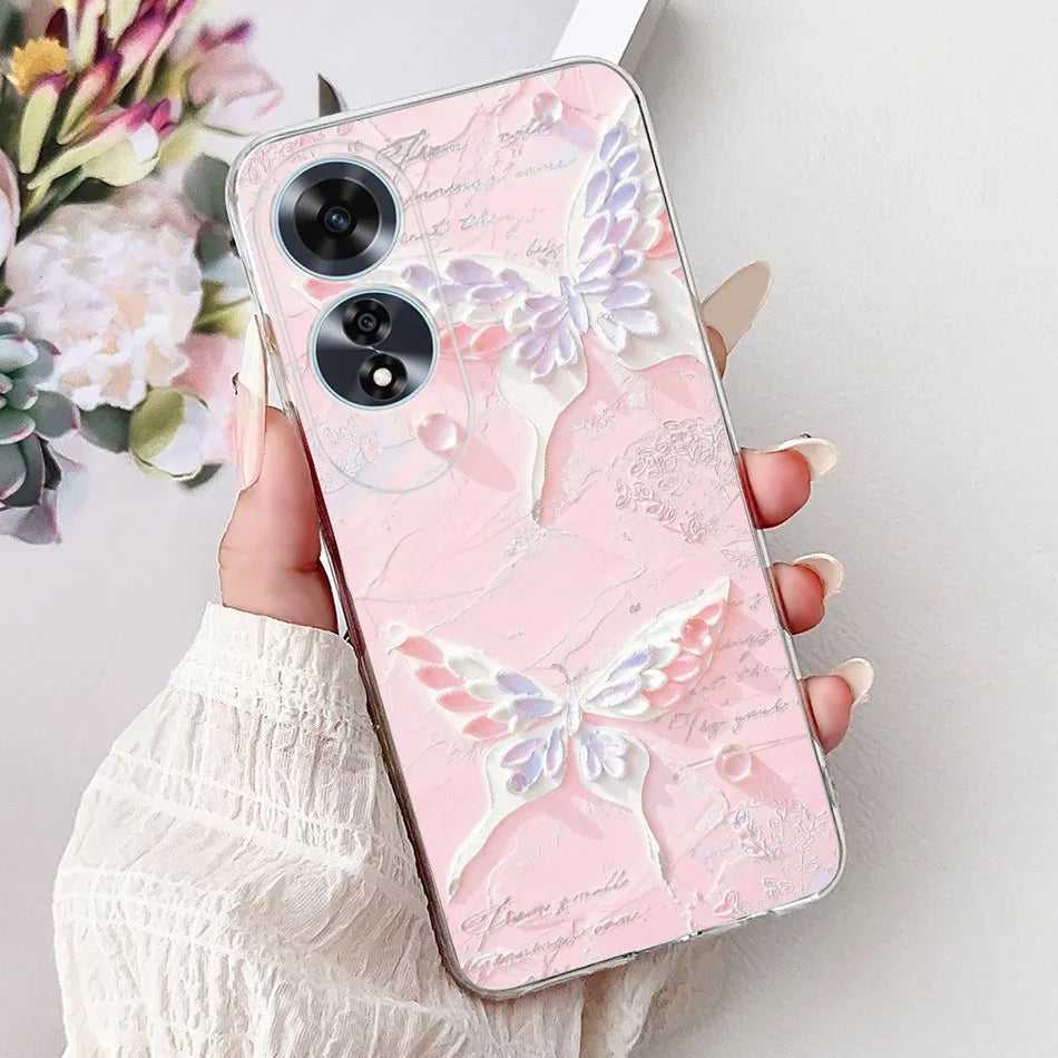 Elegant Floral Cat TPU Cover – OPPO A60