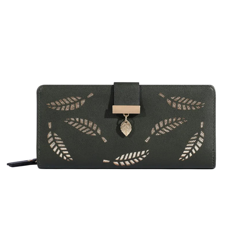Alya Women’s PU Leather Wallet with Gold Leaves