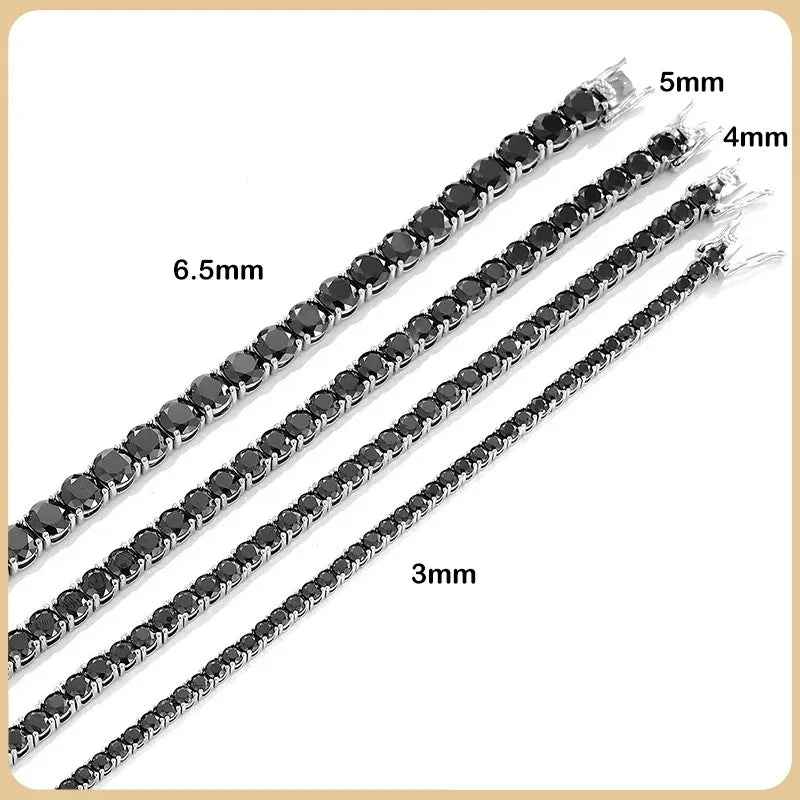 “Black Moissanite Tennis Bracelet, 925 Silver”