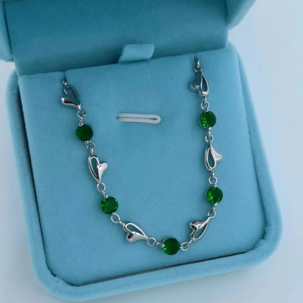 “Luxury S925 Silver Love Bracelet with Purple & Blue Zircon”