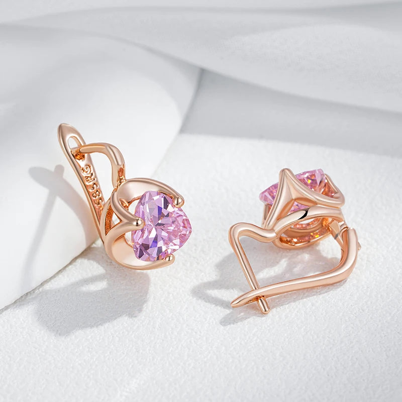 “585 Rose Gold Pink Zircon Earrings”