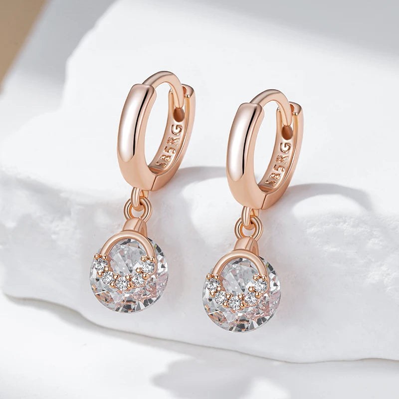 585 Rose Gold White Zircon Drop Earrings