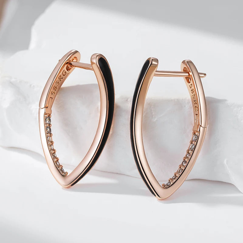 “585 Rose Gold Black Enamel Zircon Earrings”