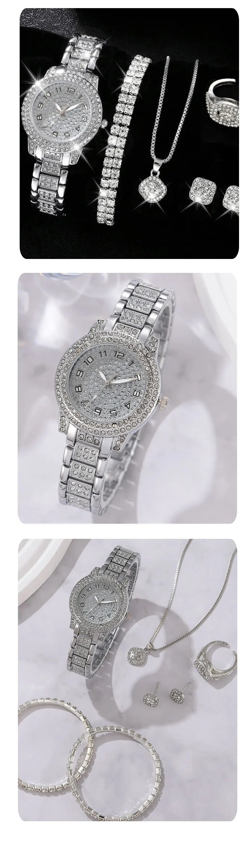6PCS Women's Crystal Watch Set