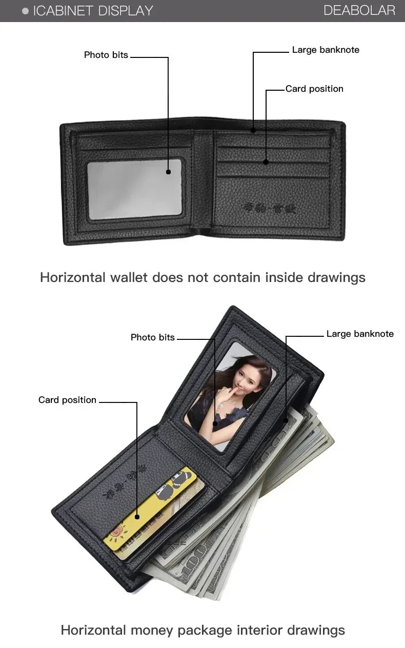 Men Short Purse Lychee Print English Casual Style Zipper Credit Card Wallet