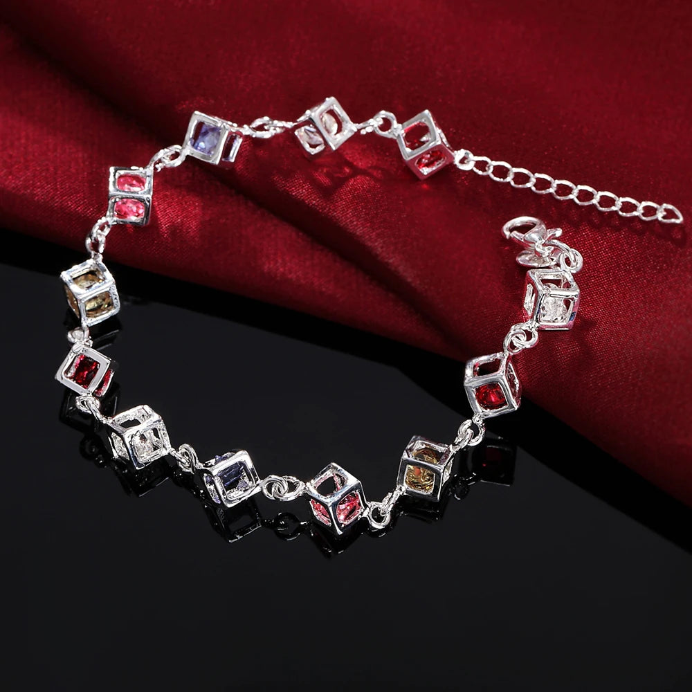 925 Silver Colorful Zircon Crystal Bracelet”