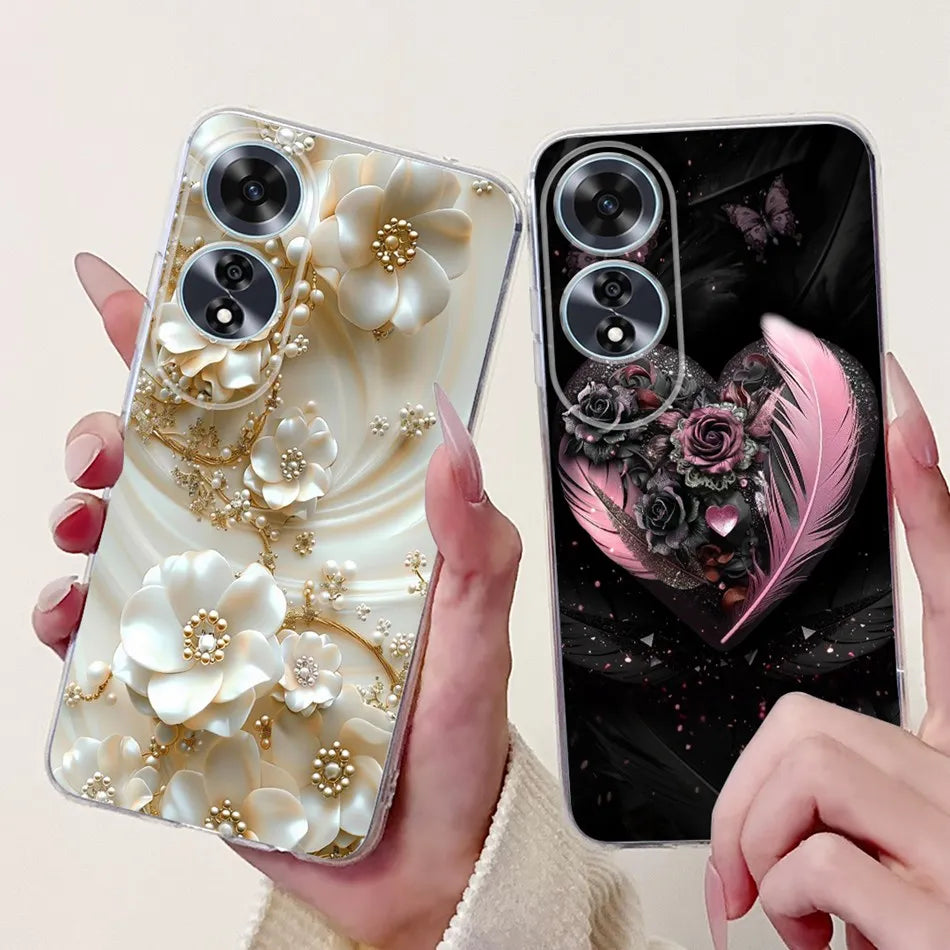 Elegant Floral Cat TPU Cover – OPPO A60
