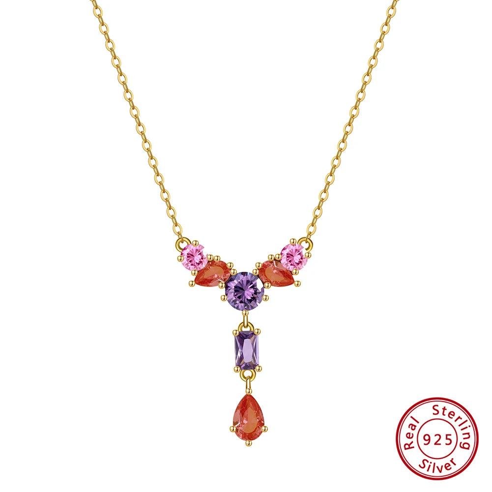 925 Silver Pink, Red & Purple Zirconia Necklace
