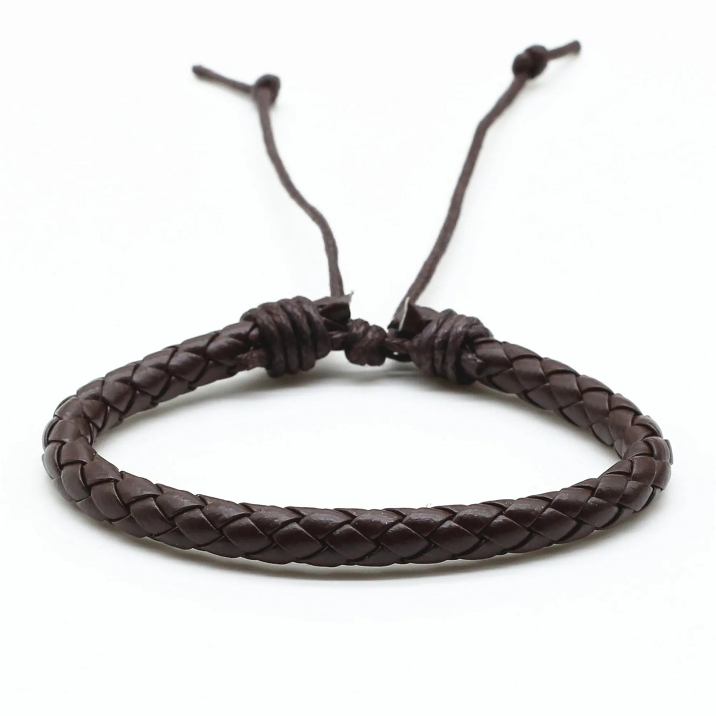 “Khaki Brown PU Leather Braided Bracelet”