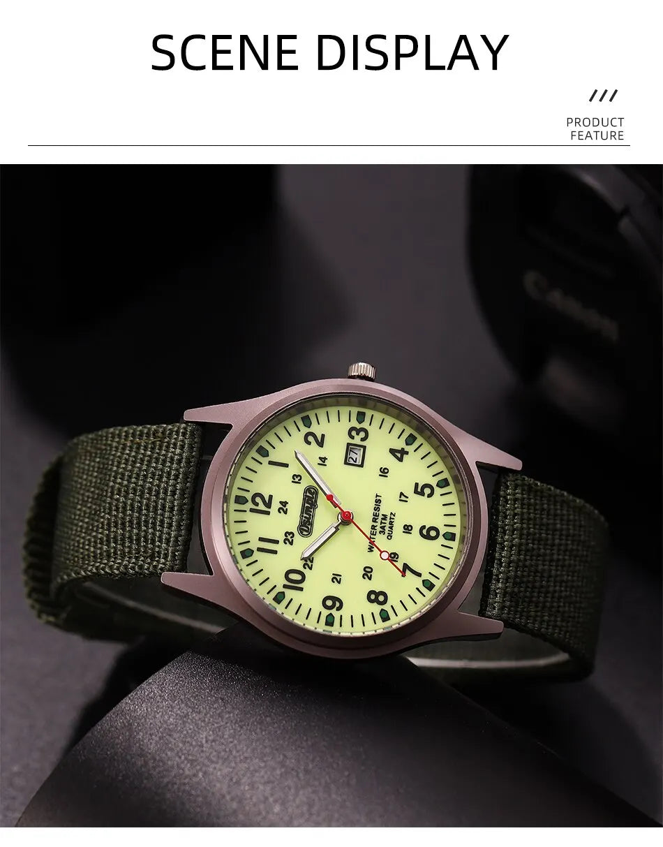 Men's Luxury Military Quartz Watch, Luminous Hands