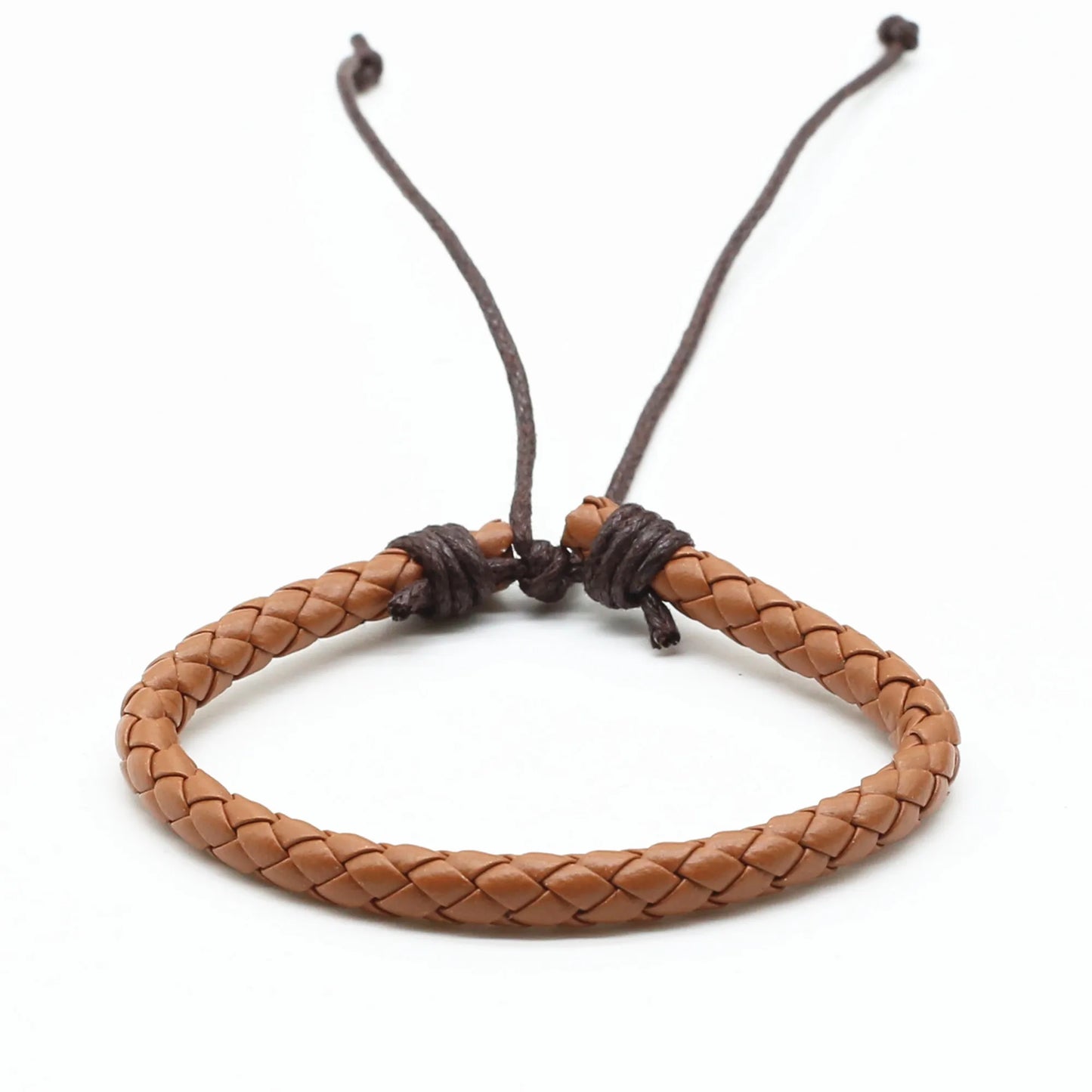 “Khaki Brown PU Leather Braided Bracelet”
