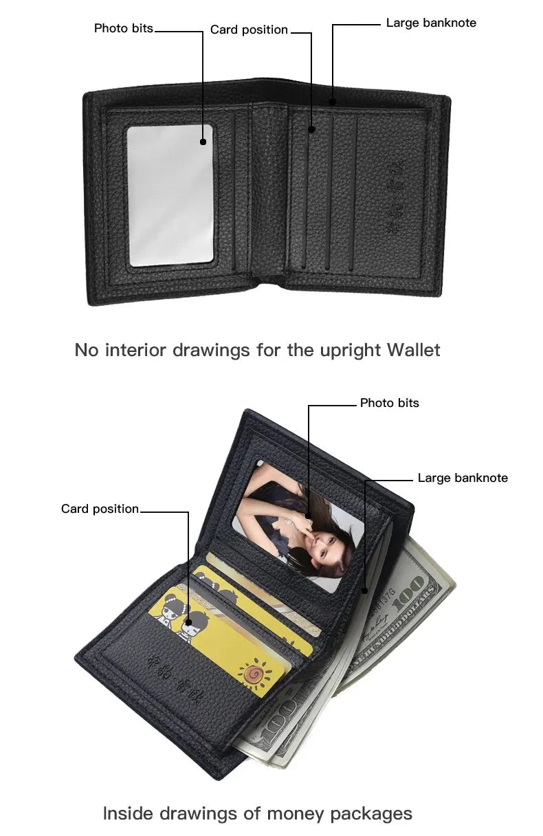 Men Short Purse Lychee Print English Casual Style Zipper Credit Card Wallet