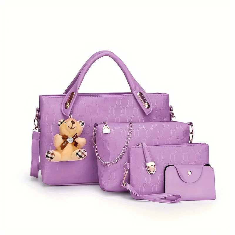 4pcs Geometric Pattern Tote & Crossbody Set