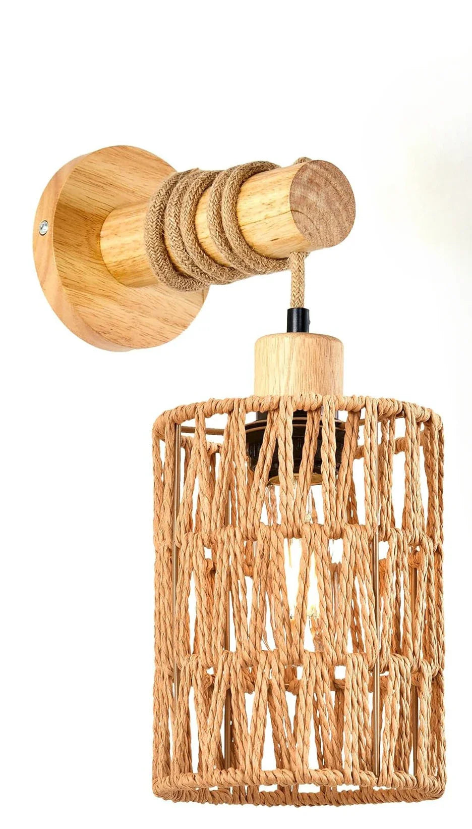 Cylindrical Wall Lamp with Natural Hemp Rope Accent