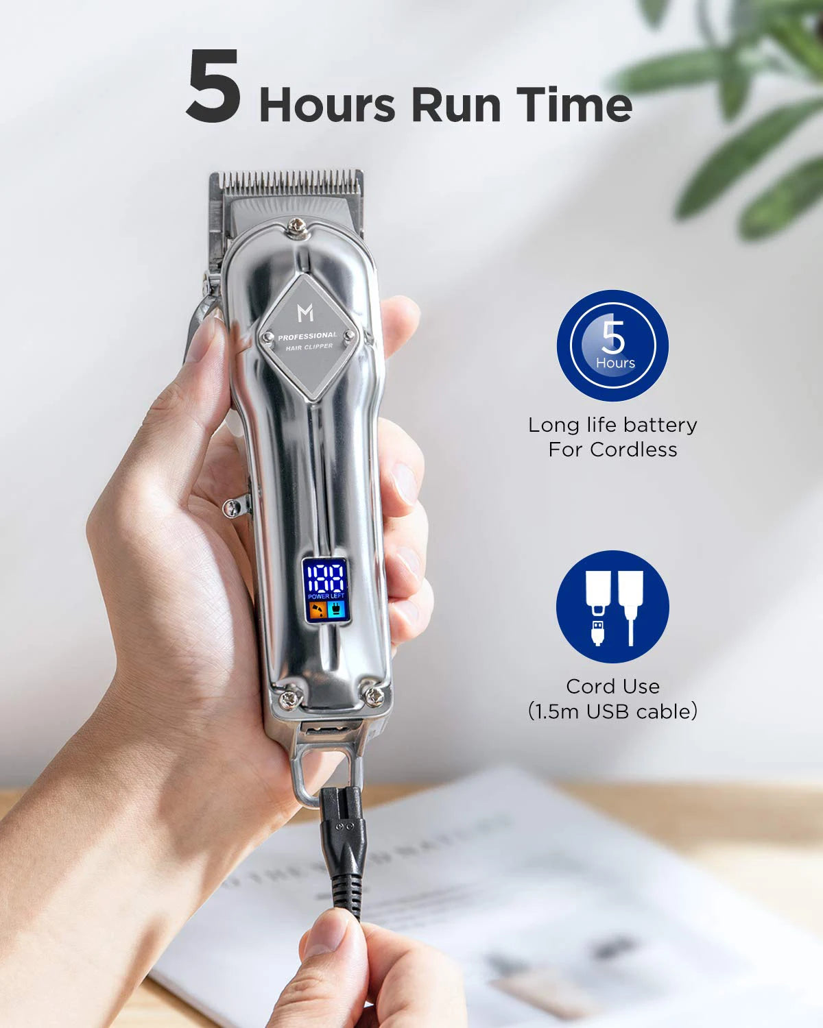 Limural Professional Hair Clippers – Cordless T-Blade Trimmer