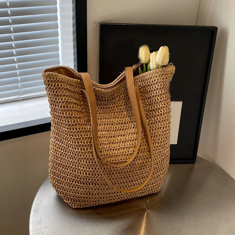 Summer Straw Bucket Bag
