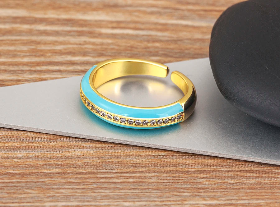 "Gold Plated Zircon C-Shape Ring – Adjustable Women’s Jewelry