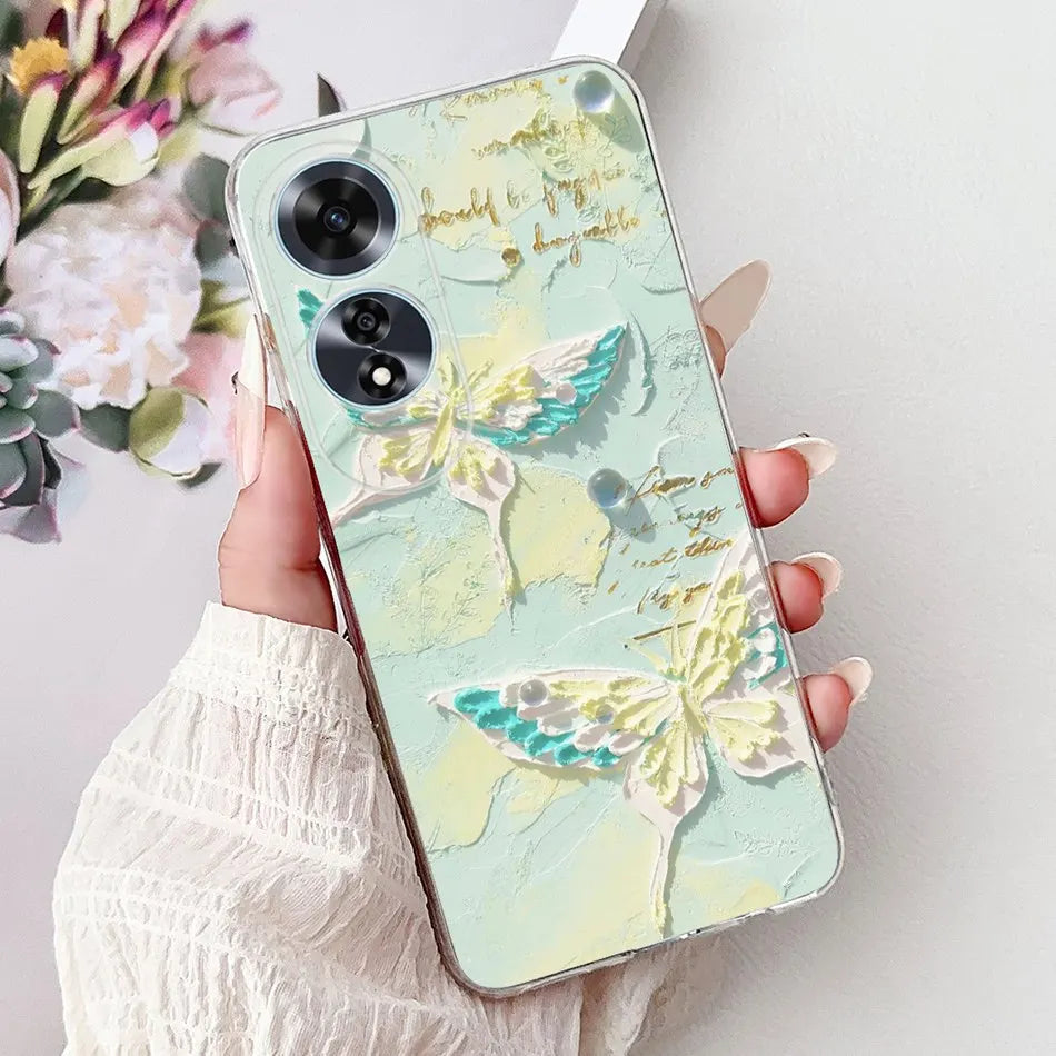 Elegant Floral Cat TPU Cover – OPPO A60