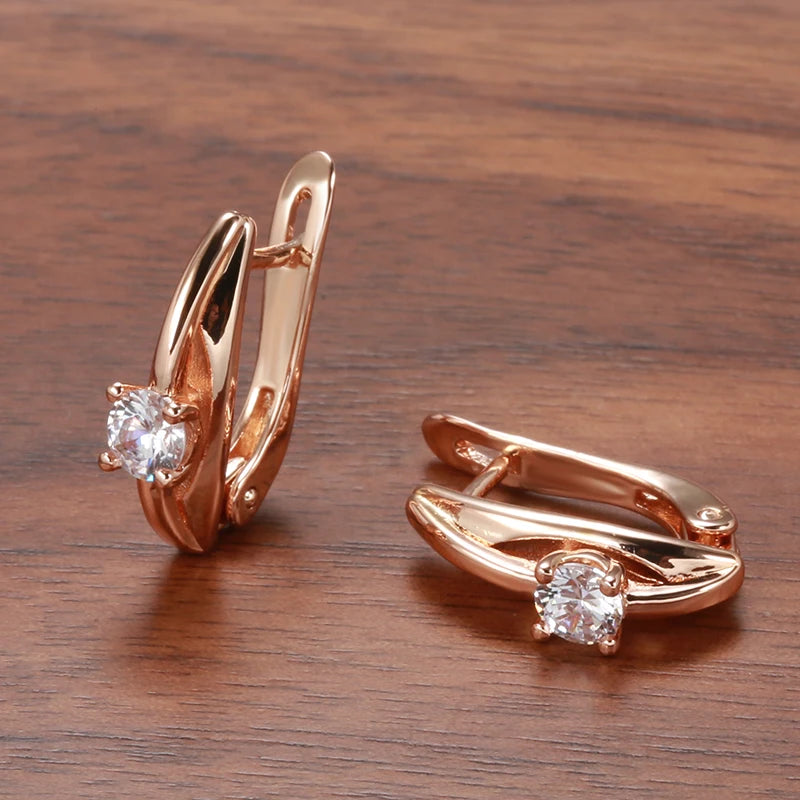 “585 Rose Gold White Zircon Drop Earrings”