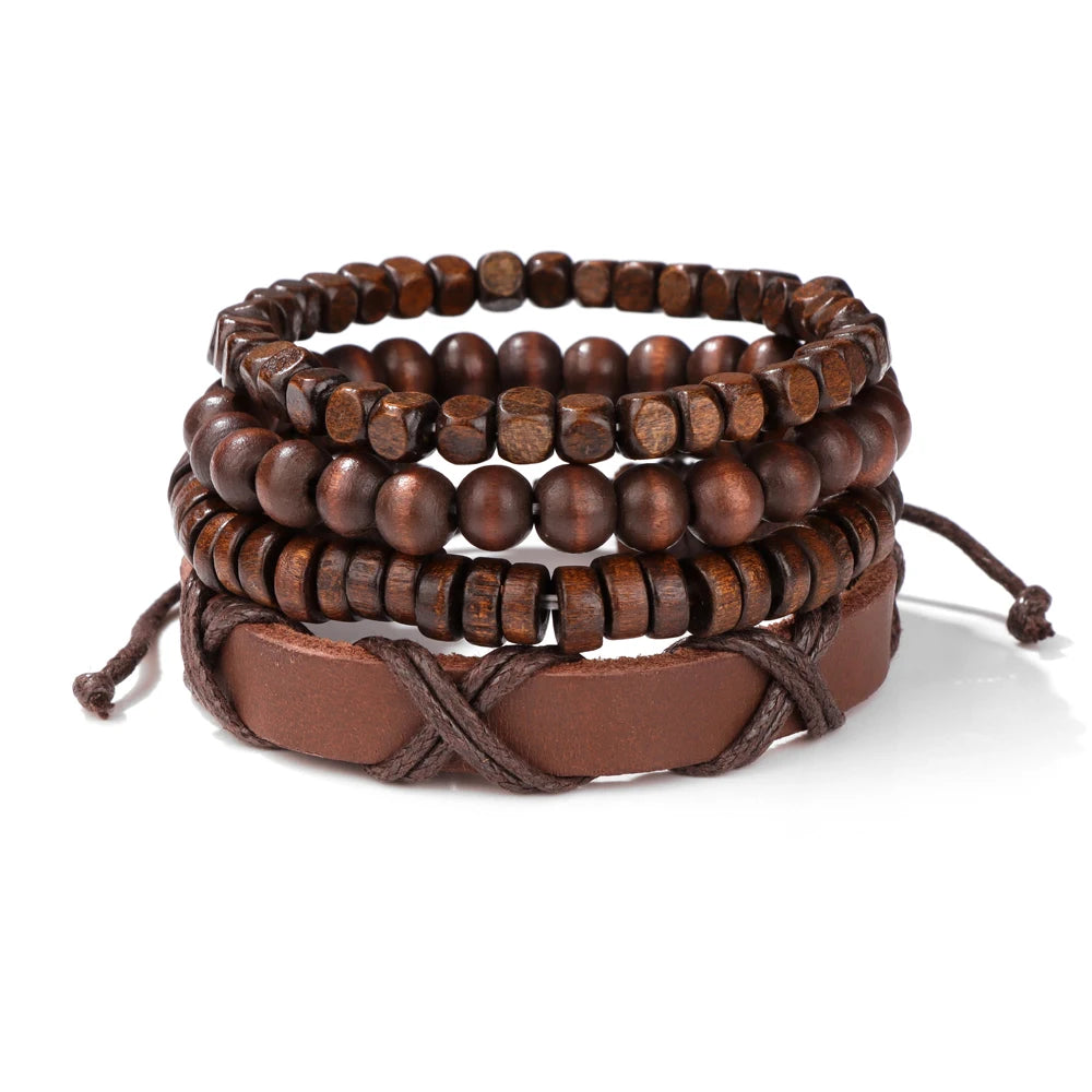 “Men’s Multilayer Wooden Bead Bracelet