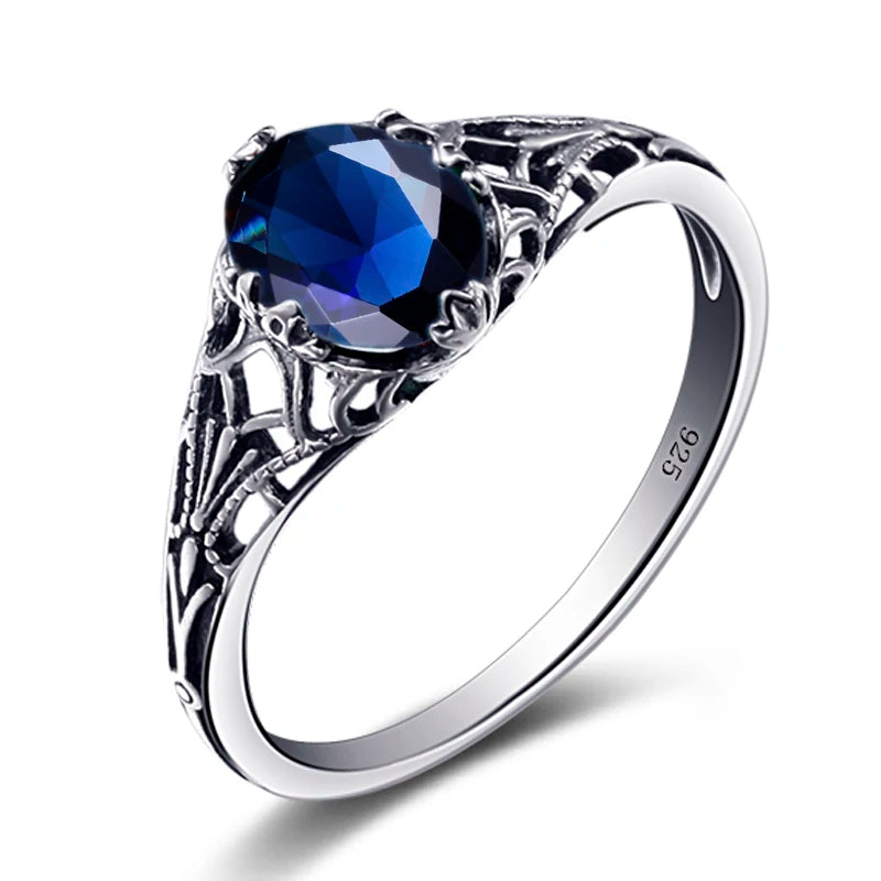 Real 925 Sterling Silver Oval Red Garnet Ring