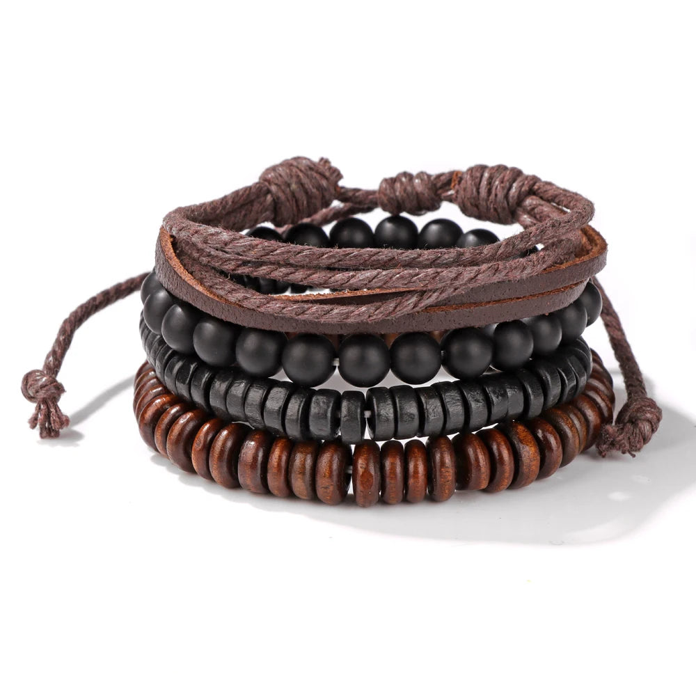 “Men’s Multilayer Wooden Bead Bracelet