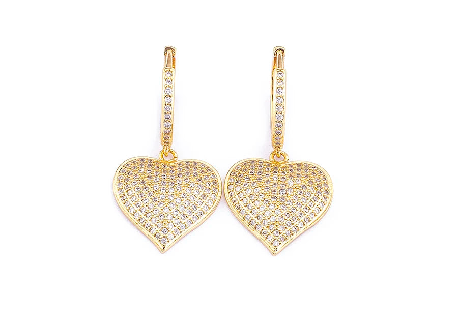 "Gold Heart Drop Earrings – Cubic Zirconia Jewelry Gift