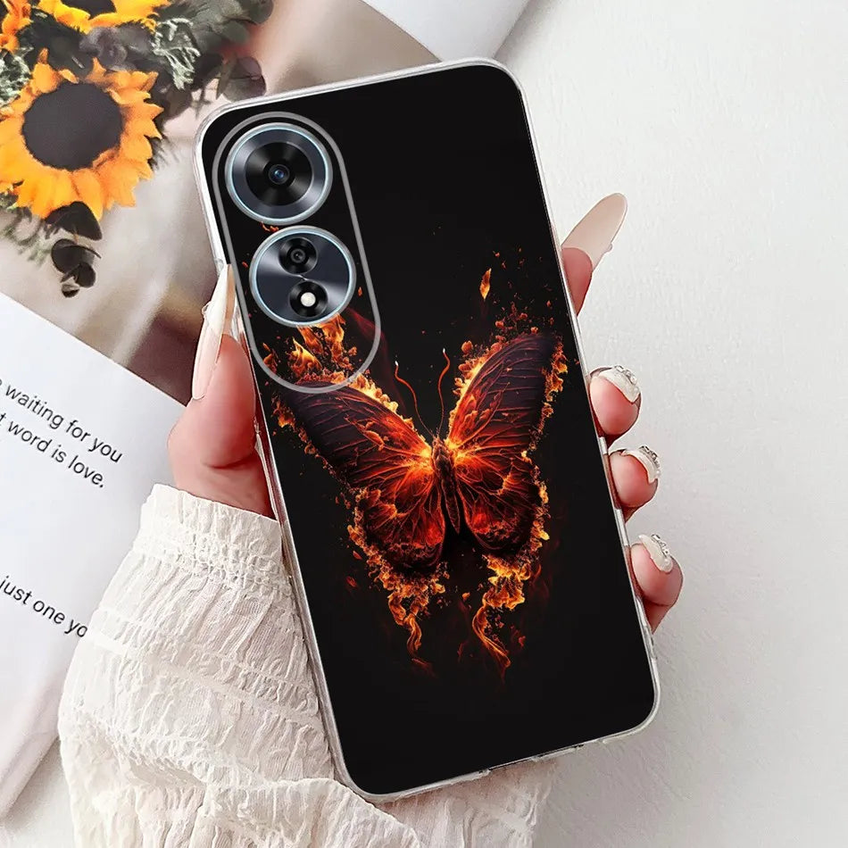 Elegant Floral Cat TPU Cover – OPPO A60