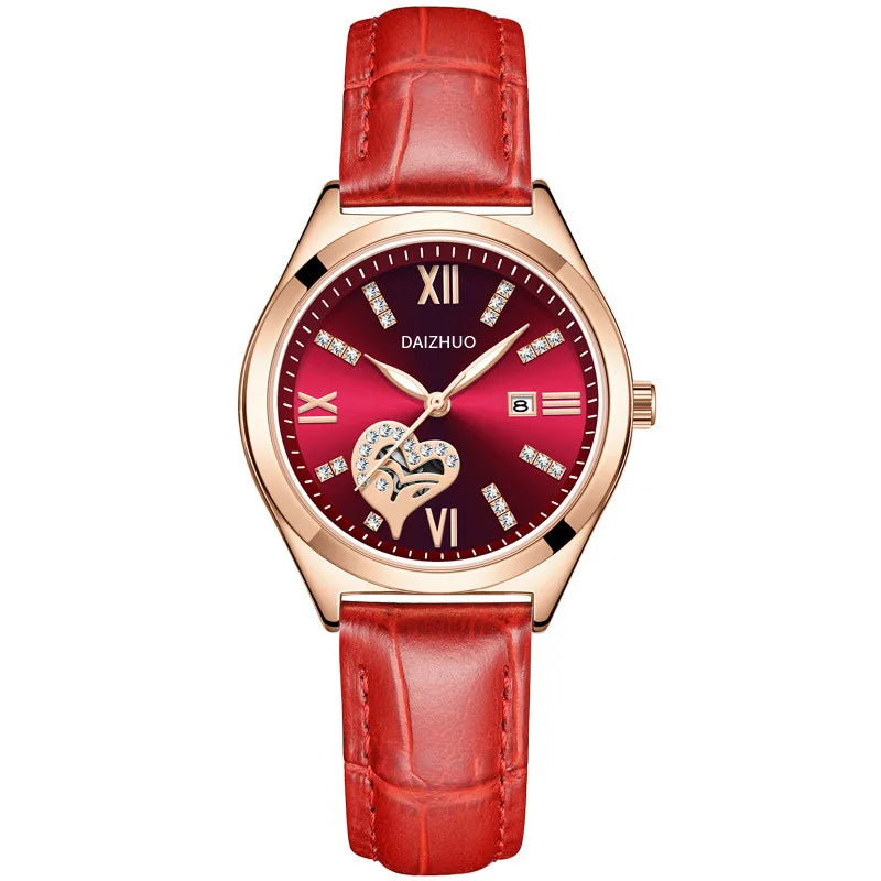 UTHAI Women's Red Leather Quartz Watch