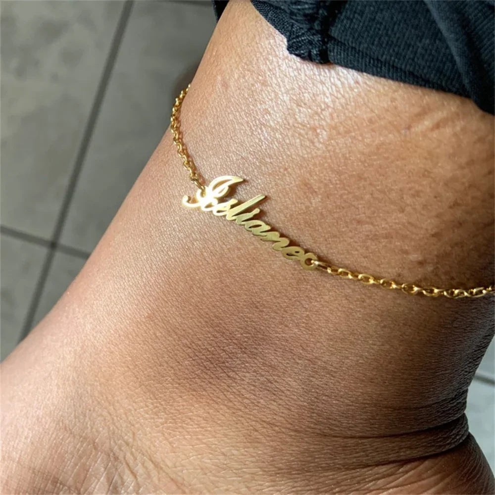 Custom Name Gold Plated Stainless Steel Ankle