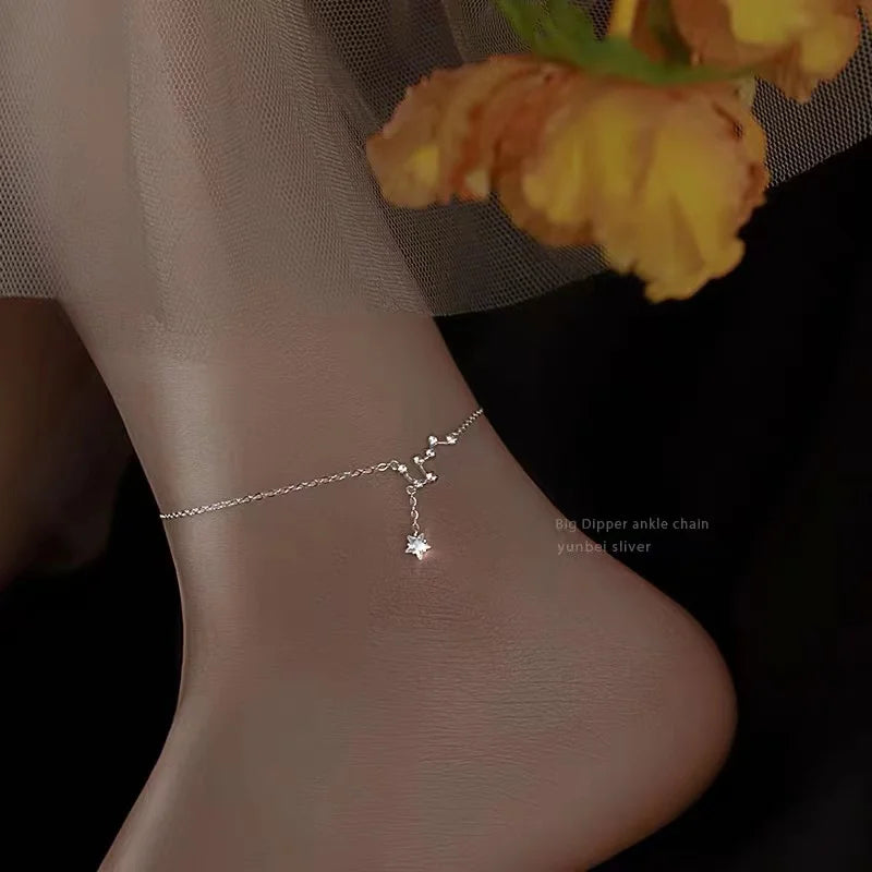 925 Silver Star Charm Anklet, Elegant Gift