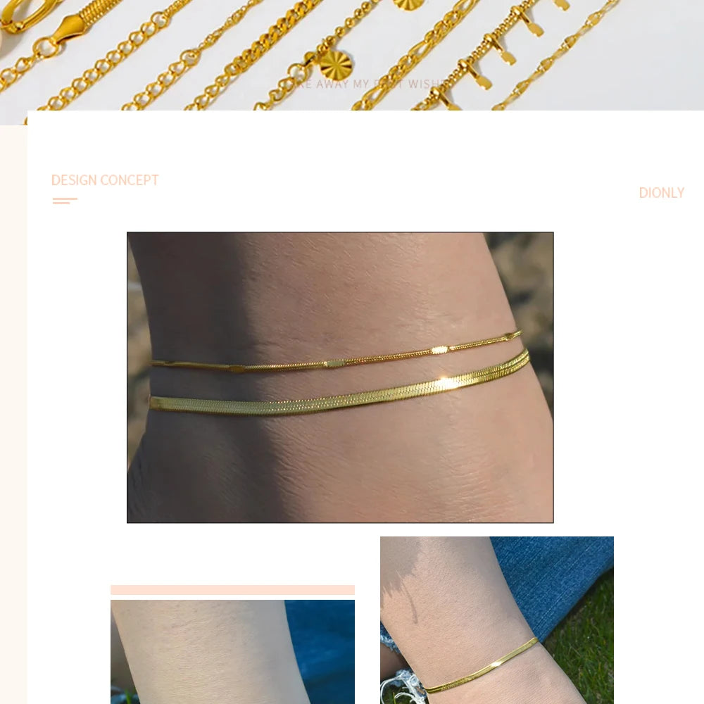 2024 Gold Stainless Steel Layered Anklet for Women