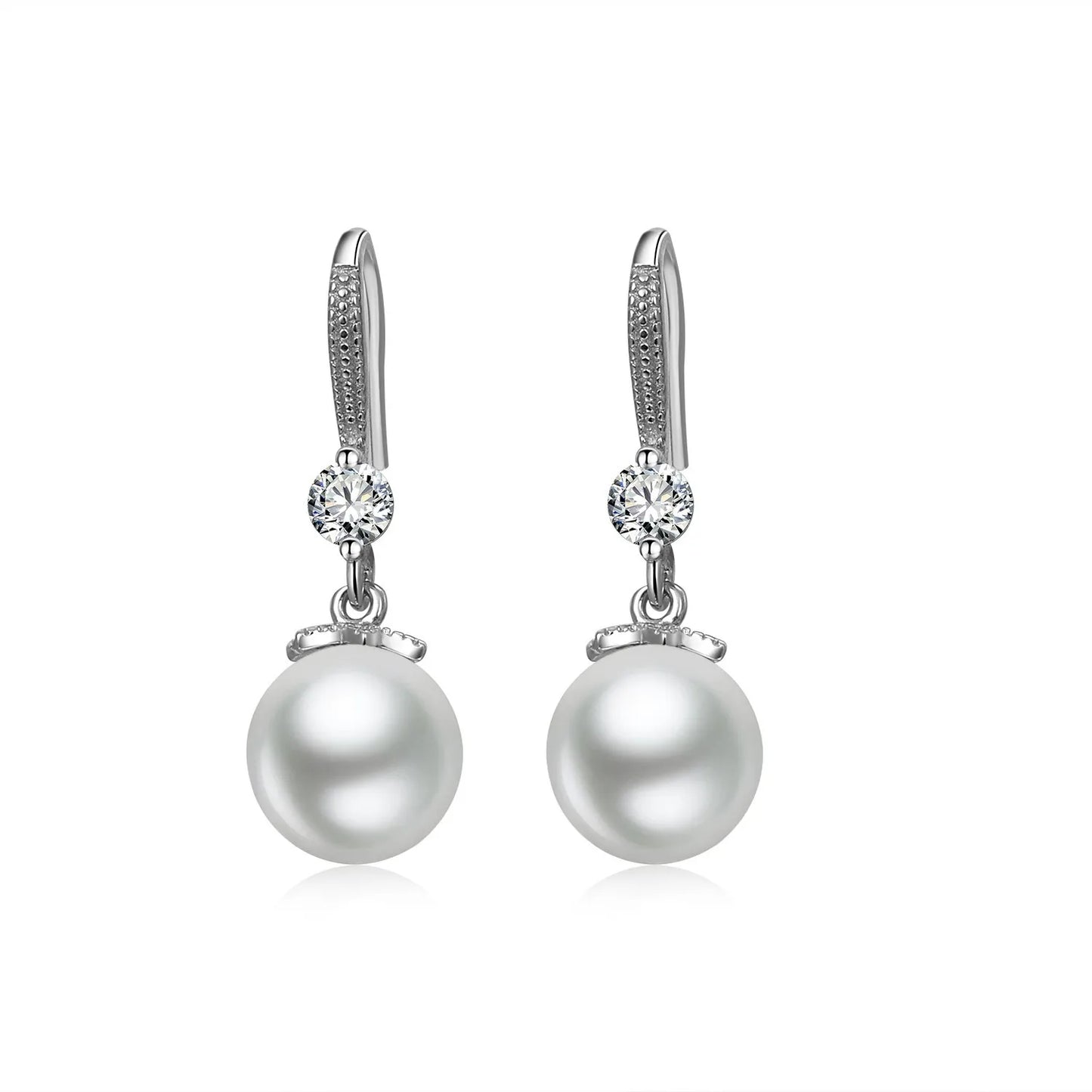 “925 Silver Long Pearl CZ Pendant Earrings